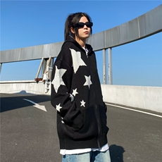 潮流新款潮牌情侣美式卷边星星开衫卫衣拉链外套男时尚百搭流行，女装短外套，星座506A
