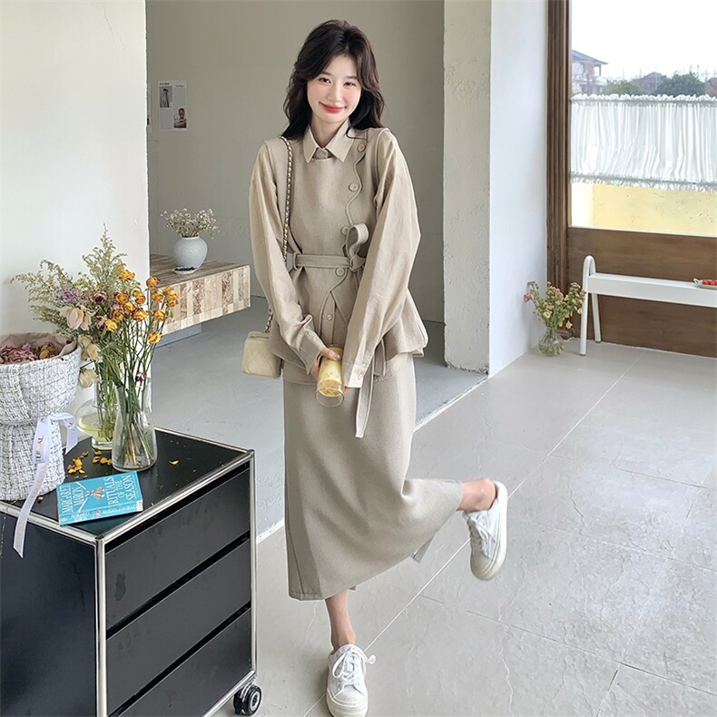 现货衬衫马甲腰带长款半身裙三件套2C239-H58-P185-K268,女装套装/套裙,2C239