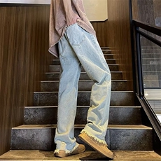 毛边牛仔裤男女小众设计感高街vibe美式夏季ins宽松裤子AN09-p48，男装牛仔裤，星座1008