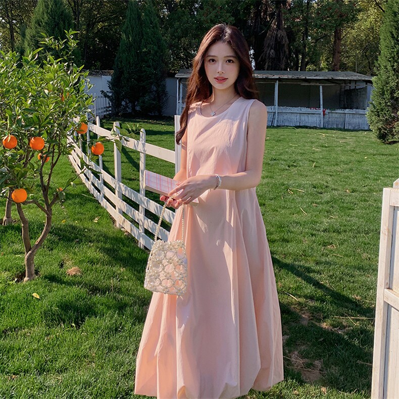韩版时尚泡芙双层花苞无袖背心裙2025新款小个子甜美减龄连衣裙,女装连衣裙,浙宝276（原081）