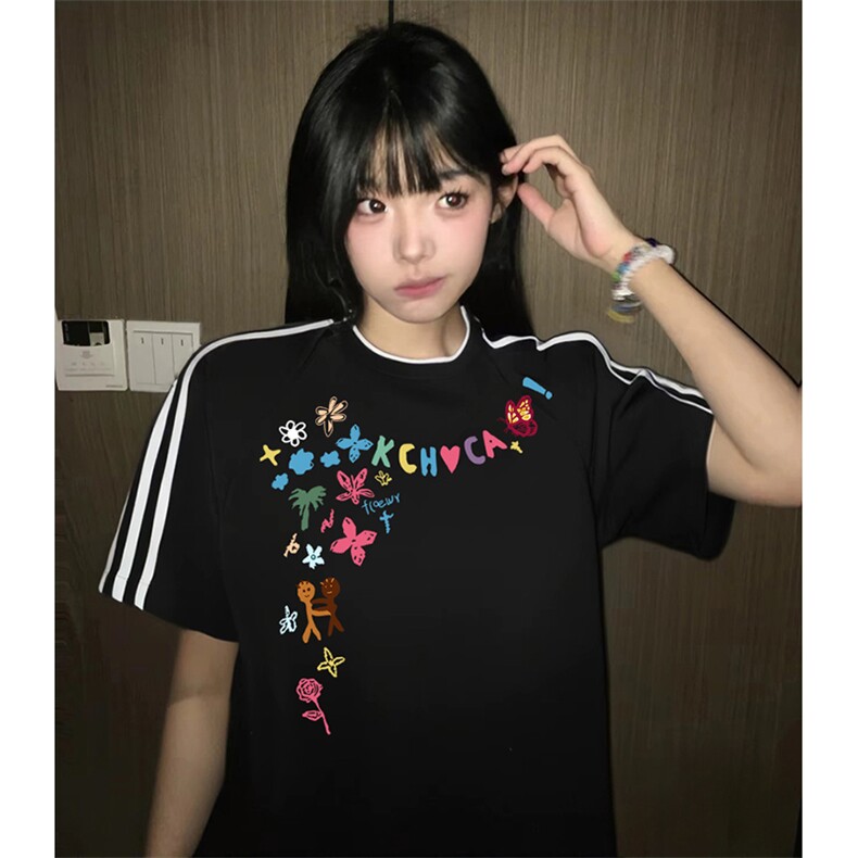 抖音得物高品质二开240克宽松纯棉美式潮牌三条杠织带短袖T恤,男装T恤,电商A486-1