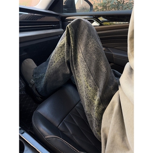 B221 美式ins高街暗黑宽松直筒花豹纹牛仔裤LK24407-特P45控78图片