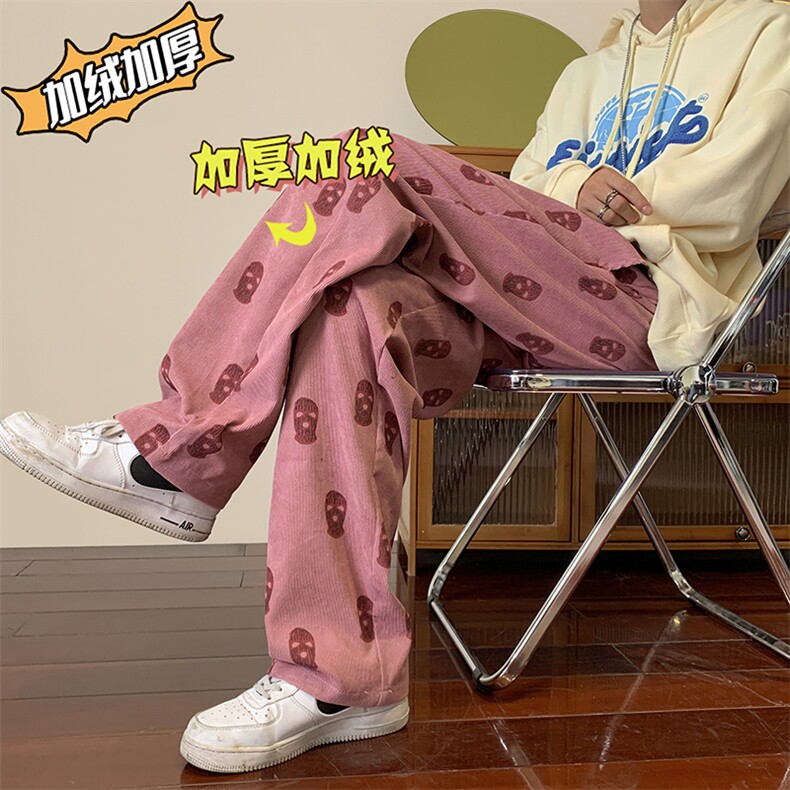 冬季加绒复古扎染灯芯绒休闲裤男韩版小众ins宽松直筒拖地长裤潮,男装休闲裤,星座302B-2