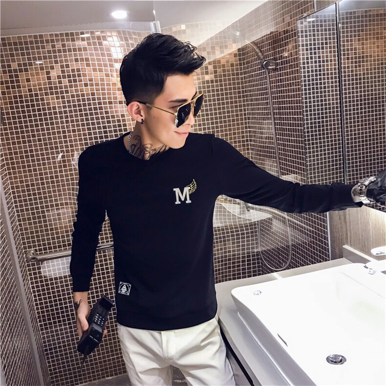 秋季新款男装长袖T恤精神小伙社会人绣标打底小衫C301B-CT01,男装T恤,电商C301B