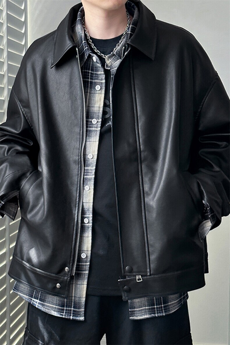 现货-秋季时尚皮衣外套男机车服男士宽松潮流皮夹克休闲A028P95,男装夹克,电商A351