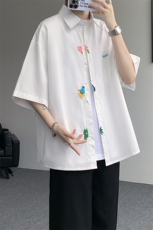 设计感重工花卉刺绣短袖衬衫高级大码美式痞帅衬衣外套DC5011/P45，男装衬衫，电商B238