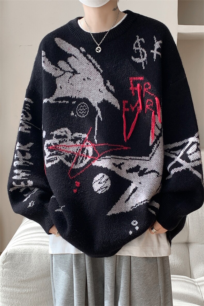 现货MY7138-特批65美式潮牌字母提花圆领毛衣小众（已注册）,男装针织衫/毛衣,电商A059
