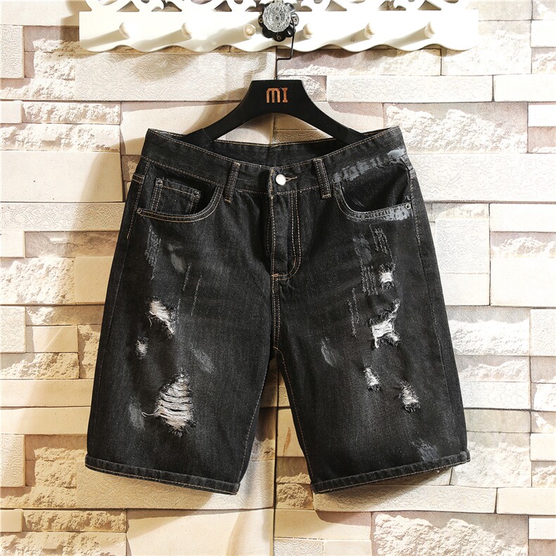 XZ103A-D198-P45-限价68日系漆大码破洞牛仔短裤肥仔，男装牛仔裤，星座103A