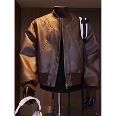 抖音得物高品质美式高街复古老钱风PU皮夹克外套男女短款机车皮衣，男装夹克，电商A443