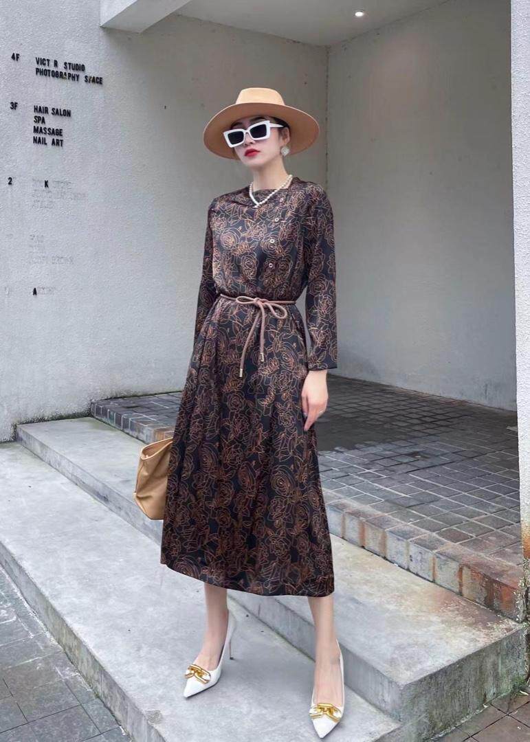 【现货】秋季新款-排扣花色连衣裙，女装连衣裙，陆氏青云