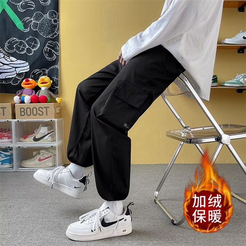 男秋季新款港风休闲裤工装立体袋加绒加厚YK06P50,男装休闲裤,星座1116-2
