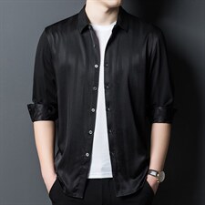 长袖衬衫男高级感寸衣爸爸装商务休闲宽松丝绸衣服，男装衬衫，电商B212（原钱塘6029）