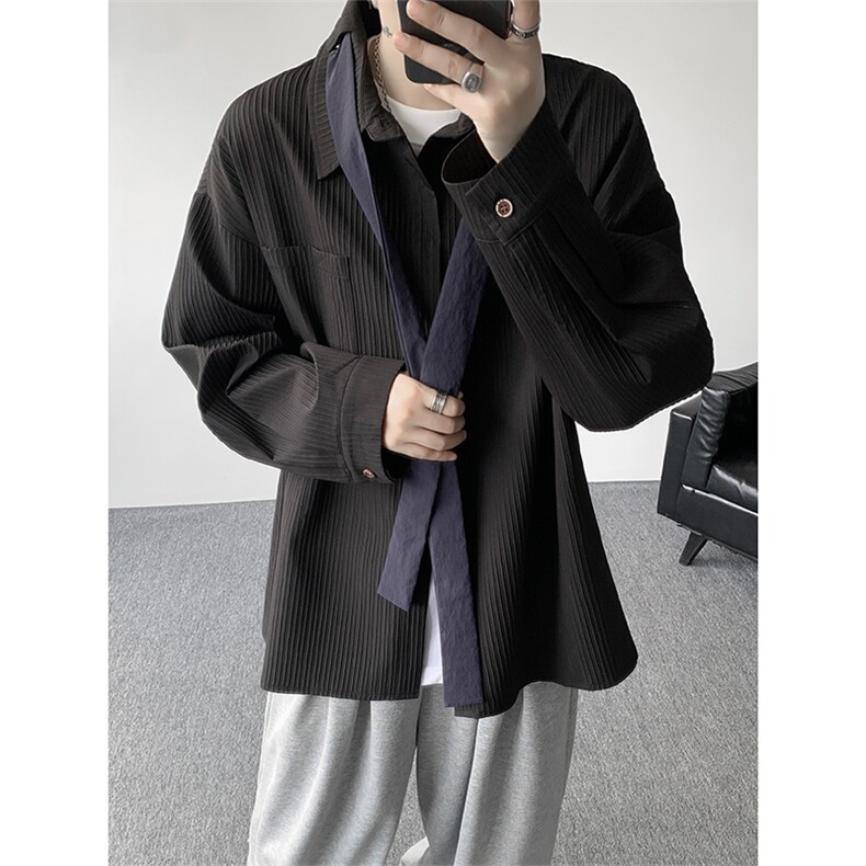 （送个性领带）CS1160-特P42控88肌理感长袖男小众设计大码衬衣,男装衬衫,电商A059