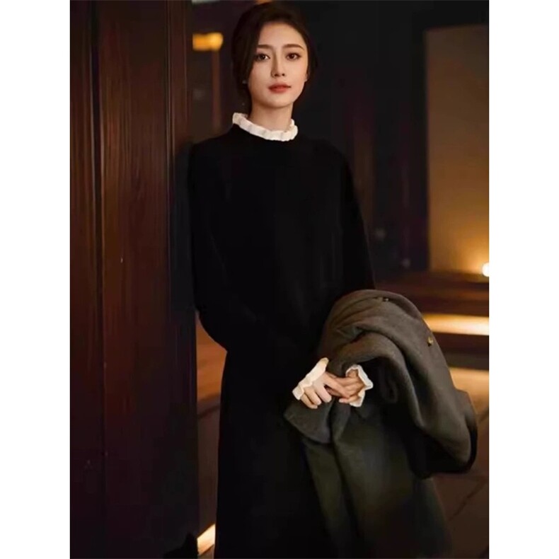 2025年秋季时尚百搭通勤简约休闲木耳边打底上衣,女装羊毛衫,雪真羊绒