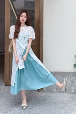 蕾丝罩衫旗袍新中式国风连衣裙套装女夏流行绝美爆款两件套清冷系，女装套装/套裙，慧尚2-185