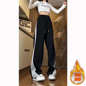 815A-K321-P50控88 冬季加绒加厚保暖拼接慵懒宽松休闲裤卫裤女图片