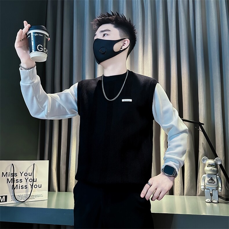 加绒毛衣男针织衫痞帅炸街拼接社会小伙店主风301C-M81-P98-控138图片