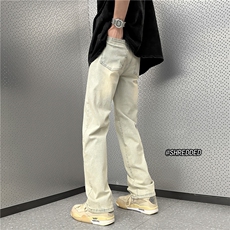 抖音品质2023新款修身小脚裤泥巴黄牛仔裤B315-K23252-P50控68，男装牛仔裤，电商B315