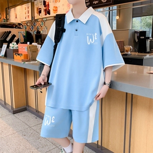 2025夏季青少年短袖套装男宽松大码学生套装男