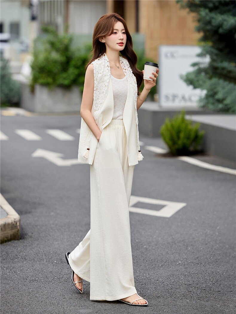 现货轻熟风通勤气质套装女2026夏季薄款西装马甲上衣阔腿裤两件套,女装套装/套裙,艾仟回(原伊仟回)