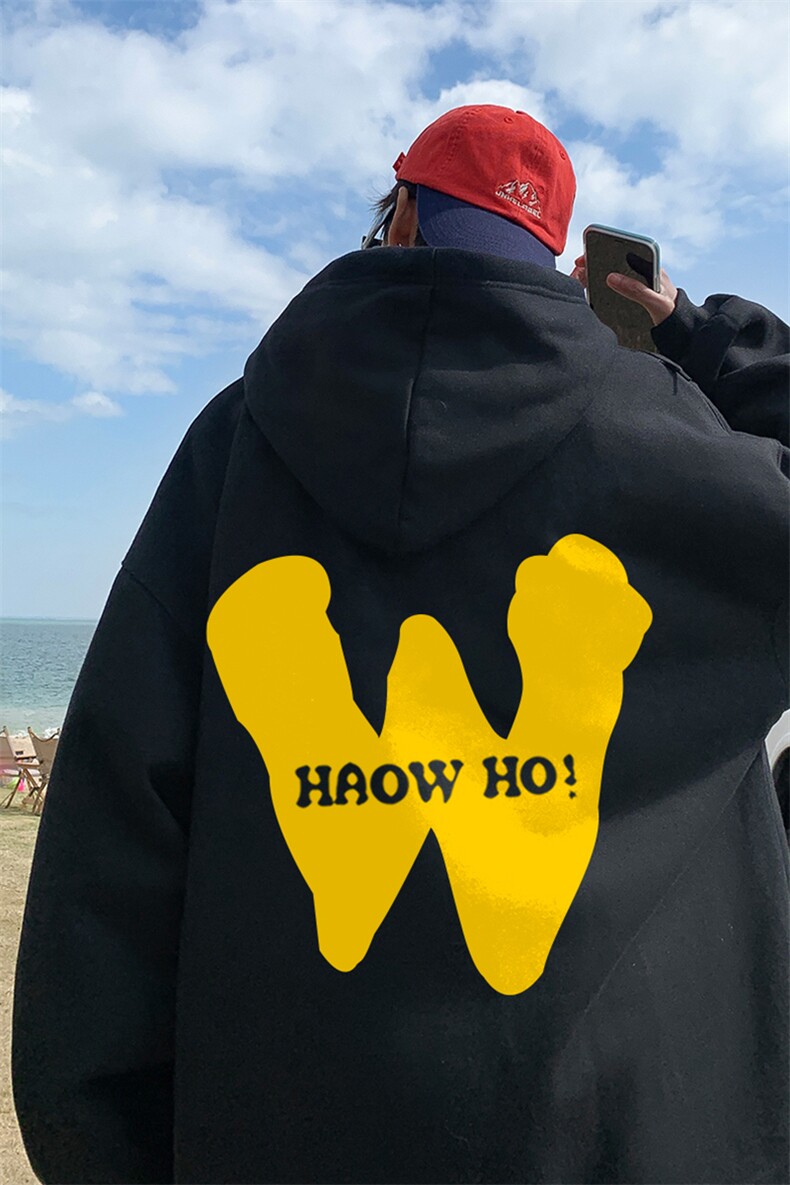 ！秋季重磅宽松大码港风黄W印花连帽卫衣LW115-特p35,男装卫衣,星座508（原C305）