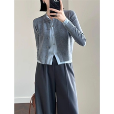 时尚百搭女士秋冬羊毛开衫红色显瘦短款针织外套，女装羊毛衫，尚可儿羊绒