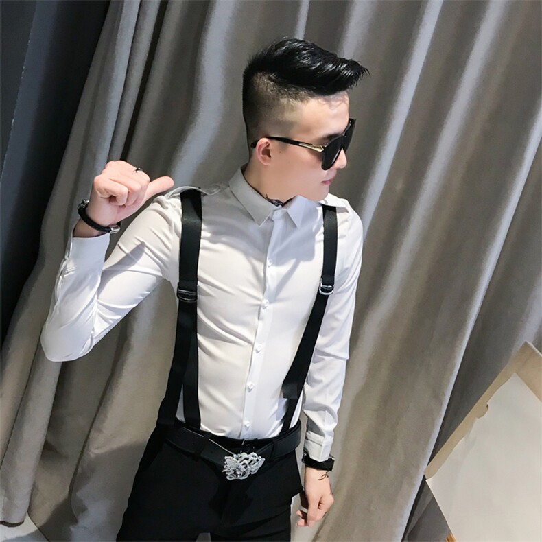 312A-742-P55新款修身长袖衬衫男韩版背带拼接社会人衬衣-首1，男装衬衫，星座312A-5