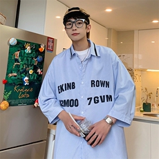 1港风竖条纹大码M-5XL中性风情侣潮七分袖衬衫男QCS7018P45控69，男装衬衫，星座226-2