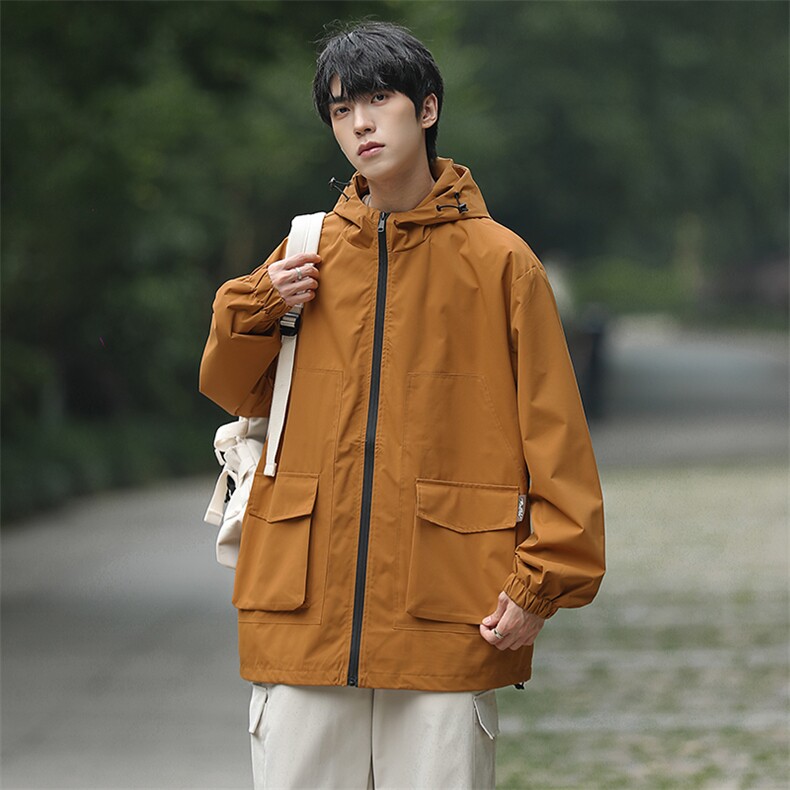 新款连帽冲锋衣夹克男山系户外纯色潮流休闲外套JK2301-P68,男装夹克,星座717