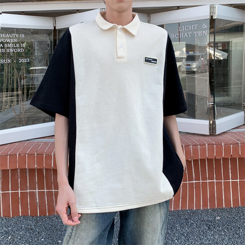 夏季短袖T恤男女拼接撞色POLO领宽松潮牌百搭青少年POLO260-P33,男装Polo衫,星座308B-1