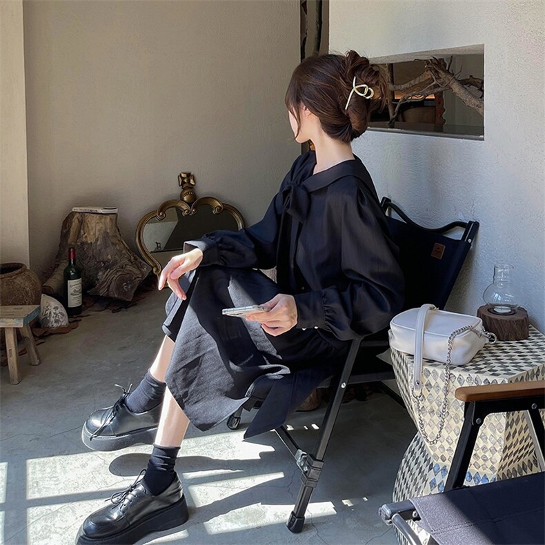 【现货！】2025春秋新款中长款黑色连衣裙2C037919P105K158,女装连衣裙,2C037