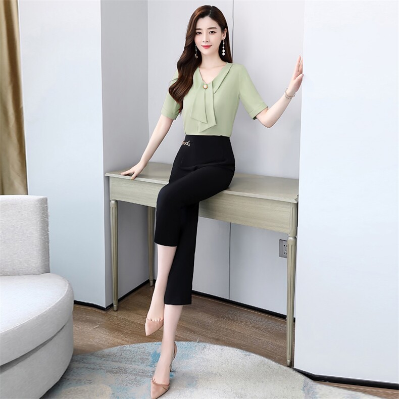2021新款夏季套装女显瘦萝卜裤女神范瘦腿裤套装女时尚气质两件套,女装职业装,丽美静依
