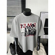 现货-原创-毛圈面料反拼印花短袖美式T恤宽松1016-1T340P37K68，男装T恤，星座1016-1（原电商B408-1）