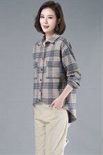 2021年春季韩版通勤格子衬衫长袖磨毛衬衣外套，女装衬衫，伊满意