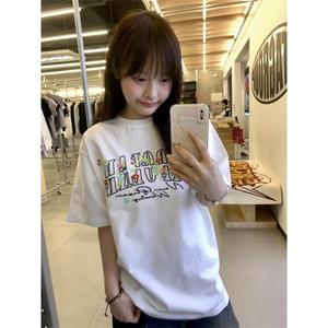 H0664-P35新款宽松时髦夏季短袖印花t恤女图片