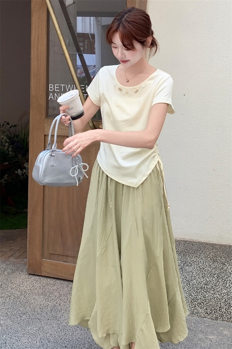 休闲体恤半身裙套装女夏季绝美钉珠短袖小个子两件套2025年夏季,商品下架区,欣美人