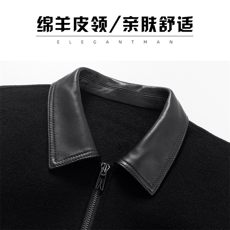 SJ88882秋冬新款男士外套翻领羊毛拼绵羊皮真皮皮衣双面尼皮夹克,男装皮衣,电商B360