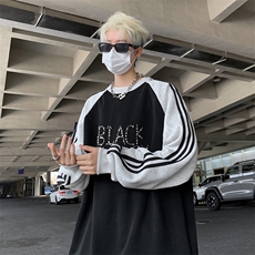 抖音得物供货提供视频秋冬重磅美式宽松织带圆领卫衣0728，男装卫衣，电商A486