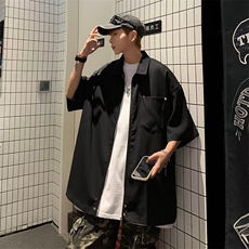 开衫拉链衬衣外套夏季潮牌ins男士短袖衬衫痞帅休闲上衣M0400-p40，男装衬衫，星座601-1