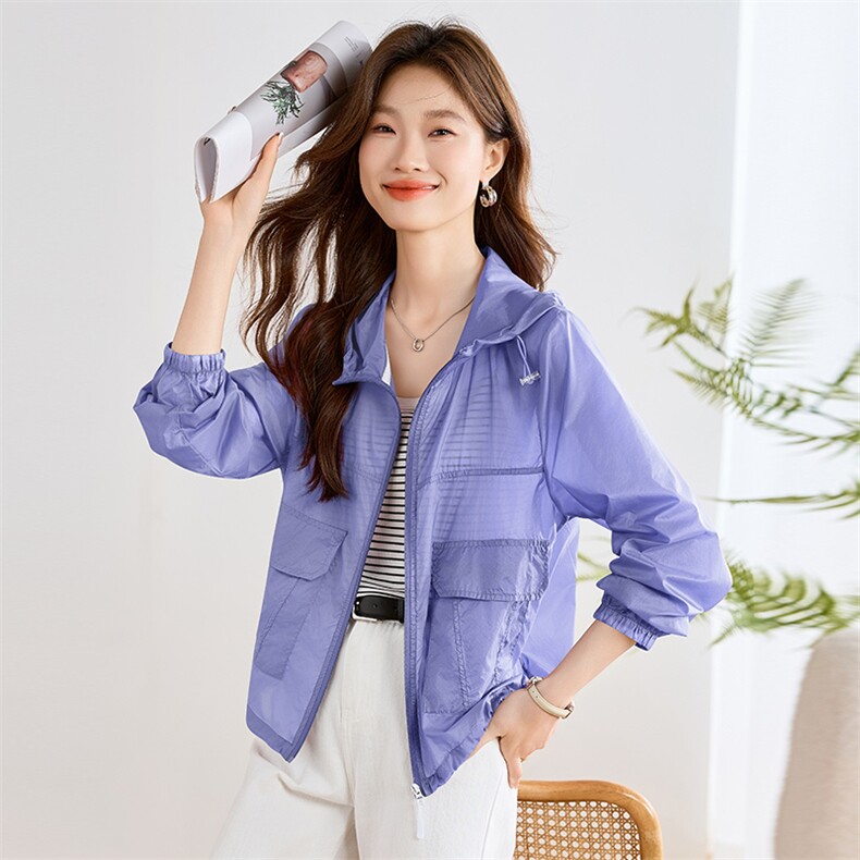 休闲轻薄防晒衣女夏2025新款韩版时尚百搭宽松显瘦连帽透气短外套，女装防晒衣，以桐