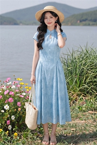 复古气质连衣裙女夏季新款女神范时尚收腰显瘦减龄中长款裙子图片