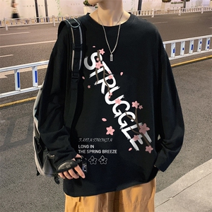 CX22-P25大码长袖t恤男春季新款打底衫男港风圆领卫衣男图片