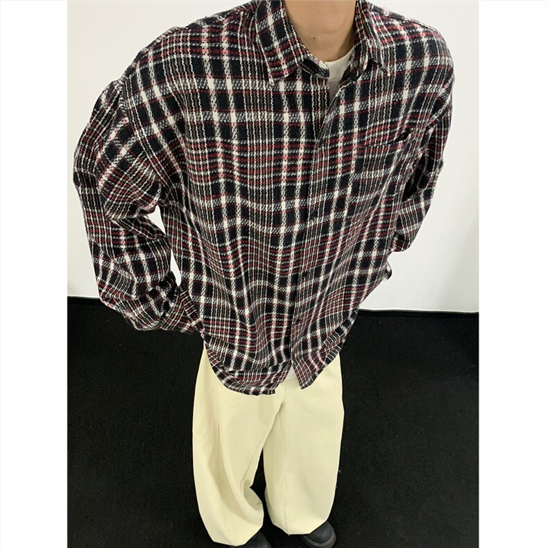 现货~磨毛加厚格子大码长袖衬衫C5893/特P25红色8,男装衬衫,电商A094