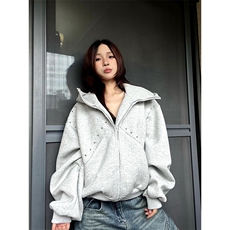 抖音得物高品质26春装美式高街铆钉杜宾犬耳朵开衫卫衣外套W125，女装短外套，电商A486
