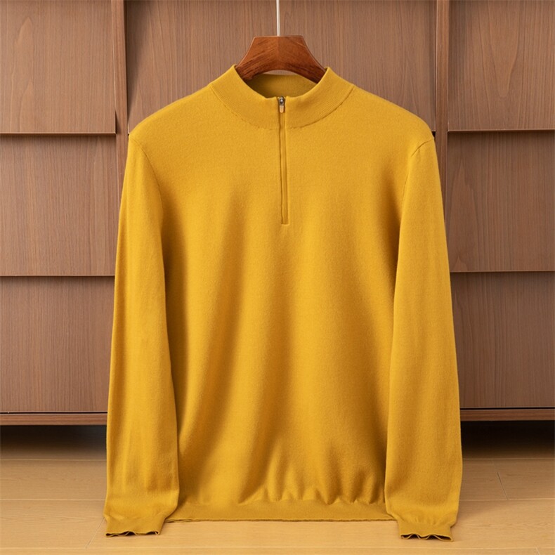 2025年秋季半高拉链套头时尚百搭通勤简约休闲羊毛衫，男装羊毛衫，米亚康羊绒
