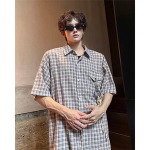 CS1151-特批40控78 夏季新款男女格子短袖大码男衬衫（带配件）图片