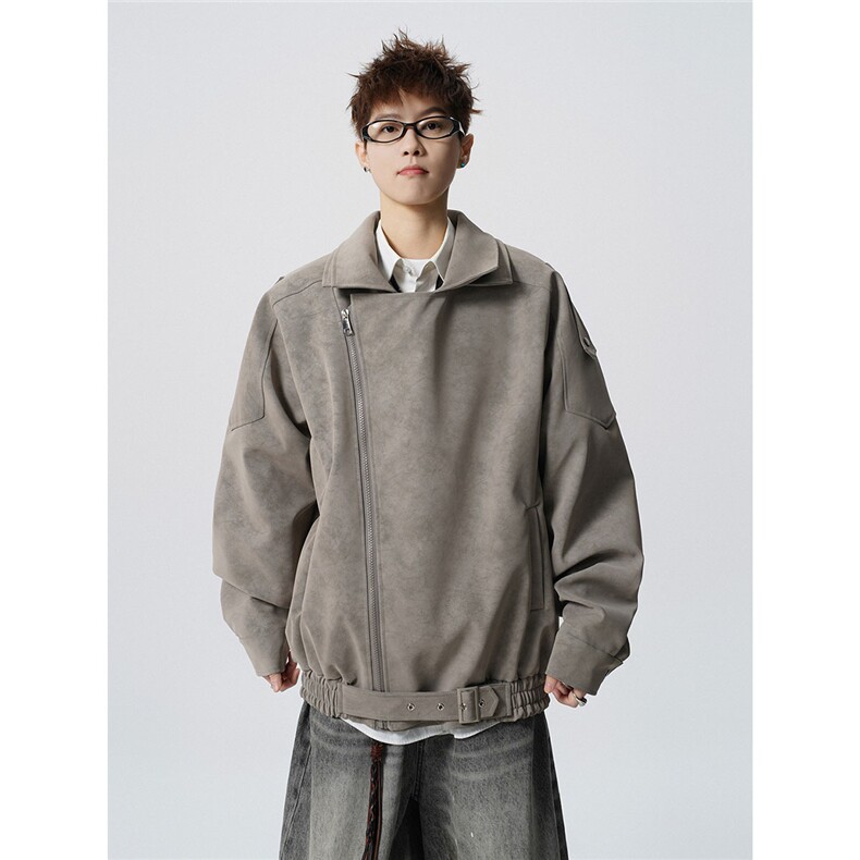 无影墙双层领斜拉链设计M-5XL大码PU皮夹克外套男78318P108控178,男装夹克,星座226-1