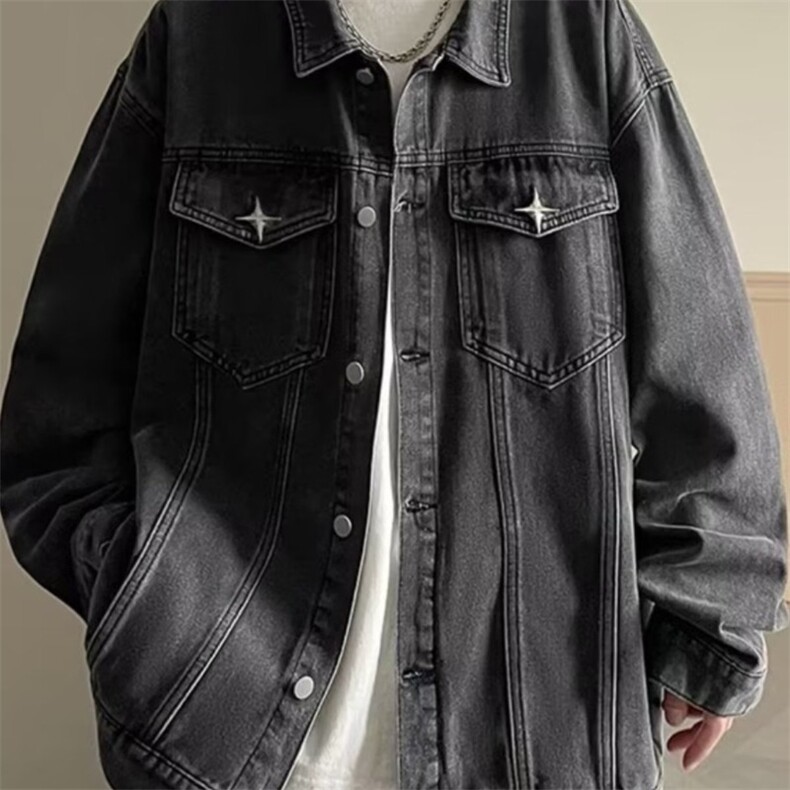 牛仔外套男秋季潮牌美式高街夹克男翻领痞帅宽松休闲褂子上衣服,男装工装外套,星座1210-1