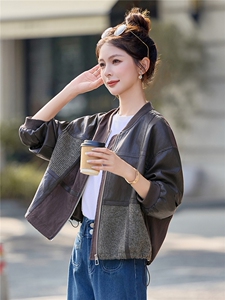 时尚个性拼接撞色皮衣外套PU女2025秋季新款短款上衣图片