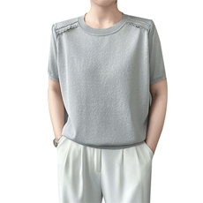 英式鎏金纱天丝蕾丝高级感女短袖气质亲肤T恤2025新款宽松上衣衫，女装T恤，暖姿羊绒